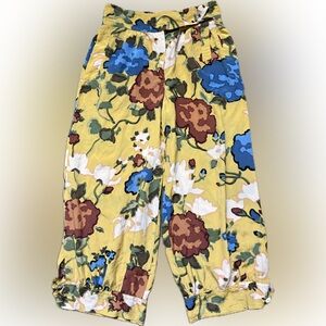 Missoni Yellow and Blue Silk Knee Capri Bottoms with Floral Design